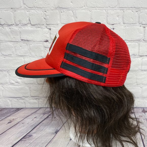 Vintage Trucker hat Mesh Cap Snapback Red Black Stripes DUNIECE Bros. Trucking - Picture 2 of 10